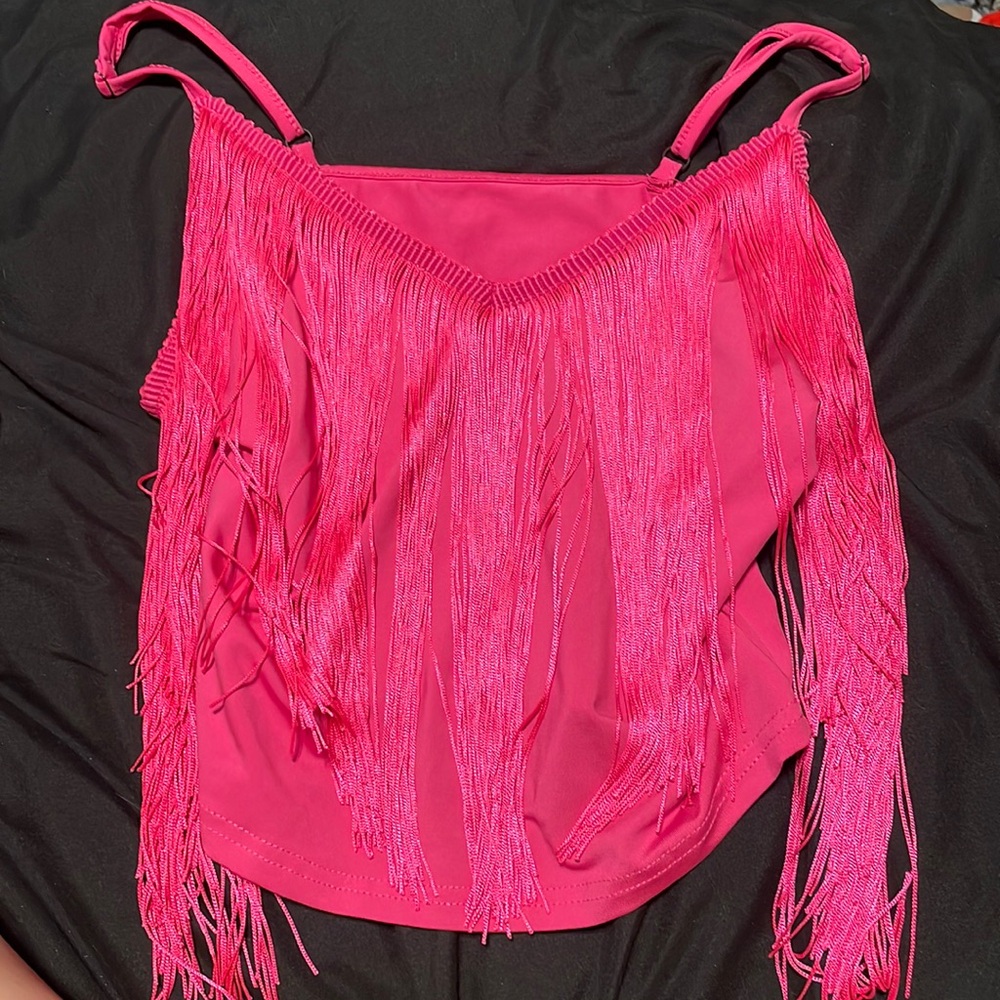 Hot pink fringe tank top